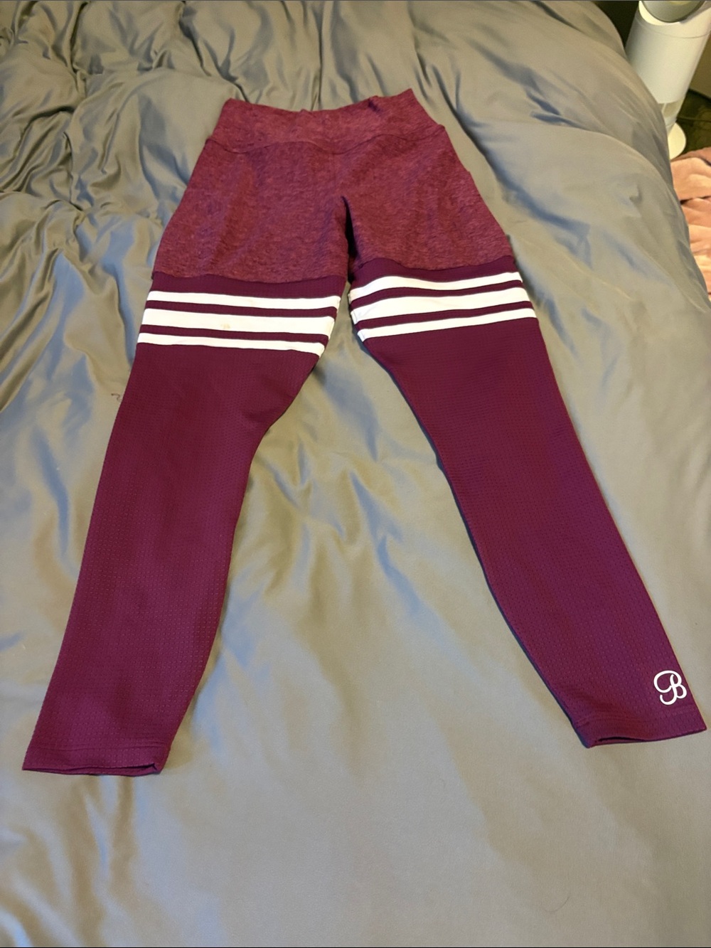 Bombshell Sportswear Women’s Sportswear Maroon Leggings with White Stripes